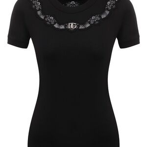 Dolce & Gabbana Black Short Sleeve Top with Lace Detail